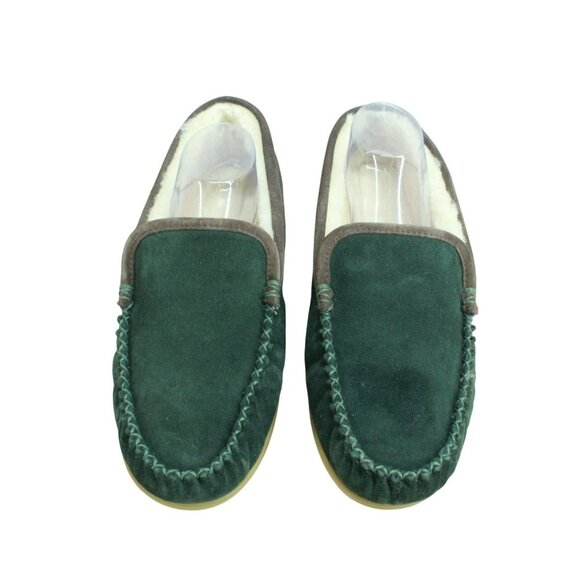 LL Bean Green Suede Wicked Good Shearling Lined Venetian Slippers Size 11 M - Picture 5 of 9